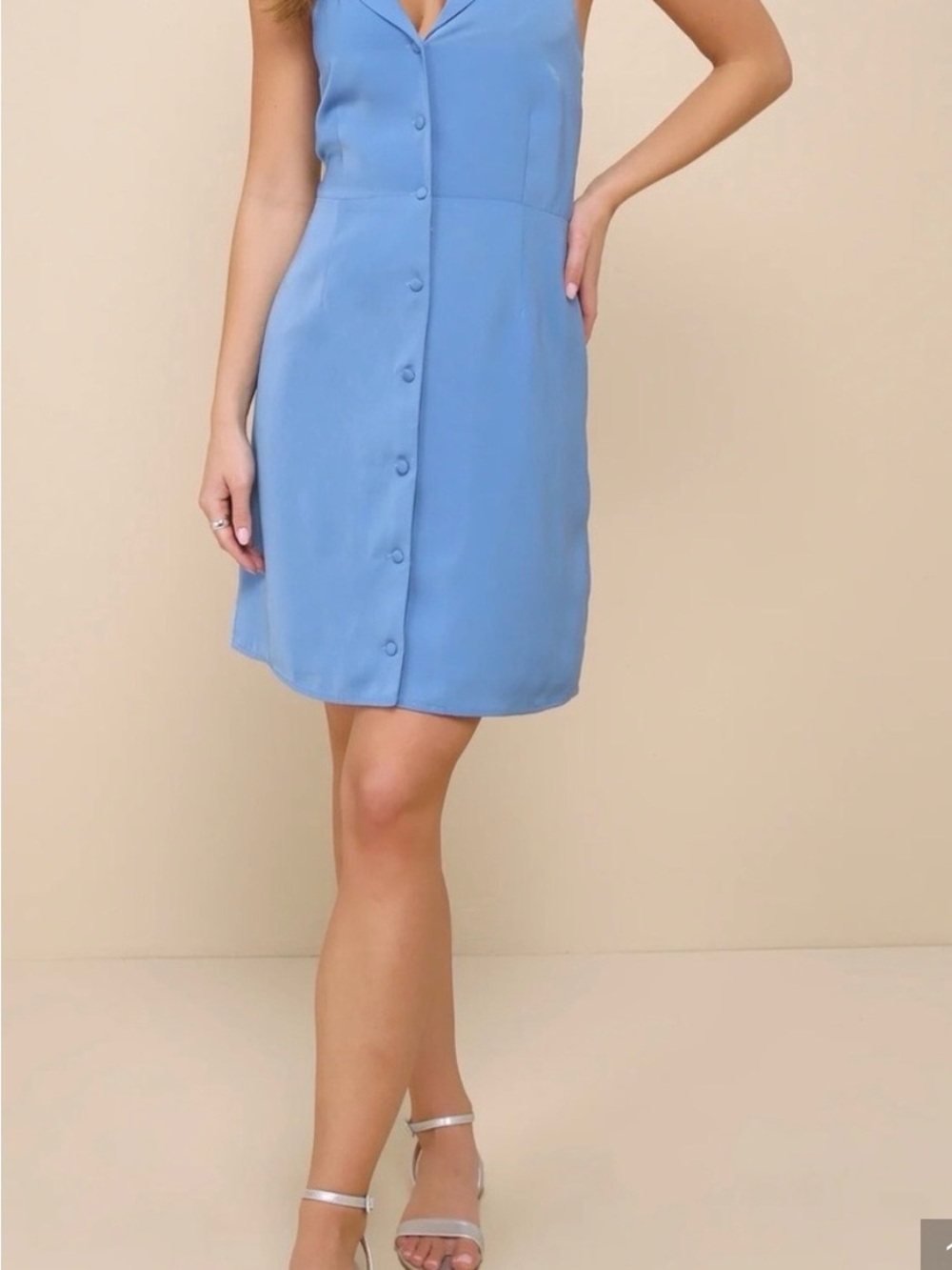 Lulu's Light Blue Collared Button-Front Halter Dress